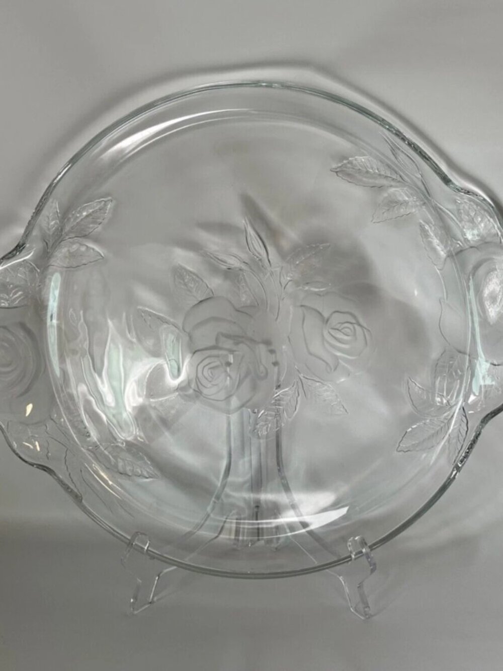 Decorative Glass Platter With Embossed Frosted Roses Pattern - Picture 4 of 6